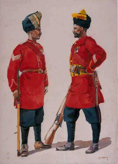 Soldats du 5e Infanterie Légère, Musalman Rajput et du 6e Infanterie Légère Jat, Jat Havildars, illustration pour 